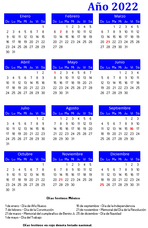 Calendario 2022 México