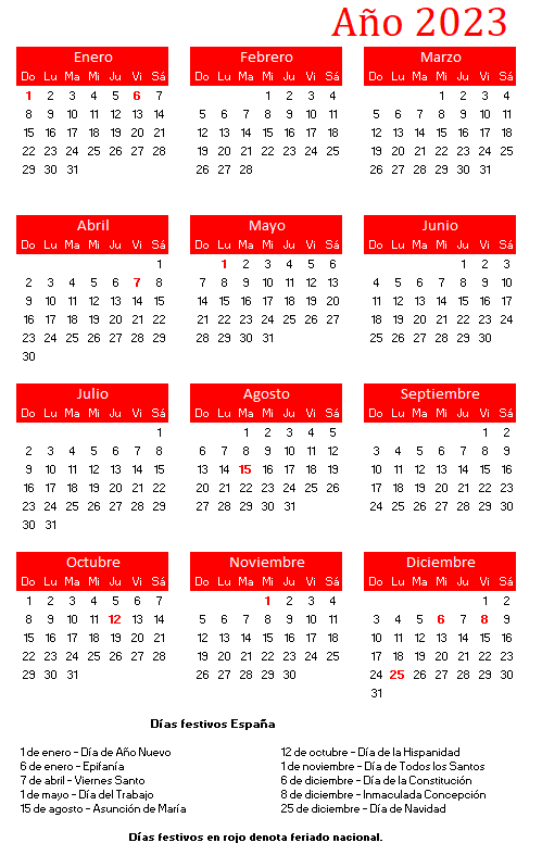  calendario 2023 España