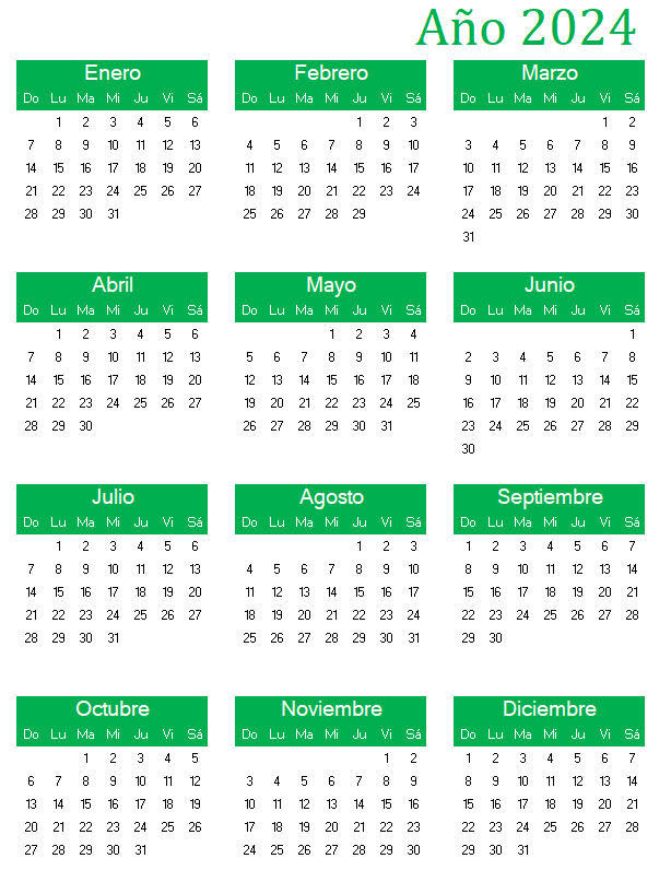 Calendario 2024 Para Imprimir Pdf Word Y Excel Calendario Pro