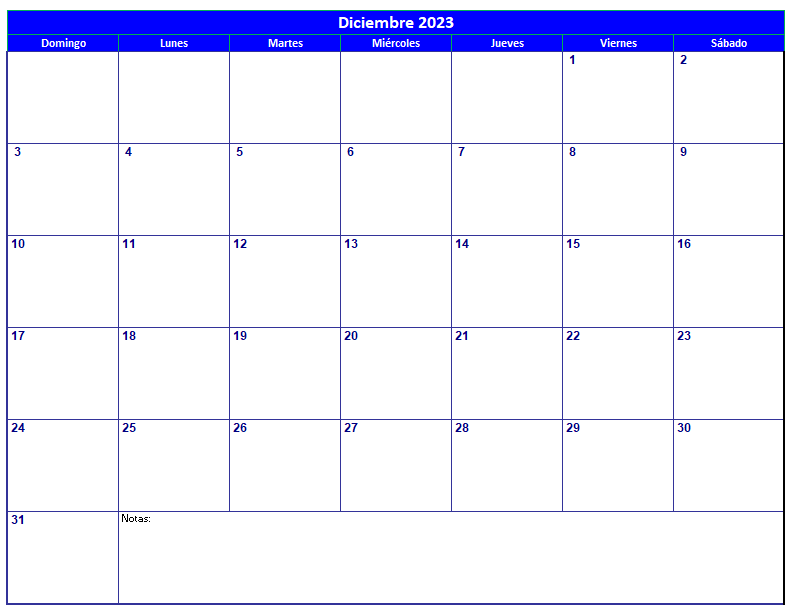 calendario Diciembre 2023