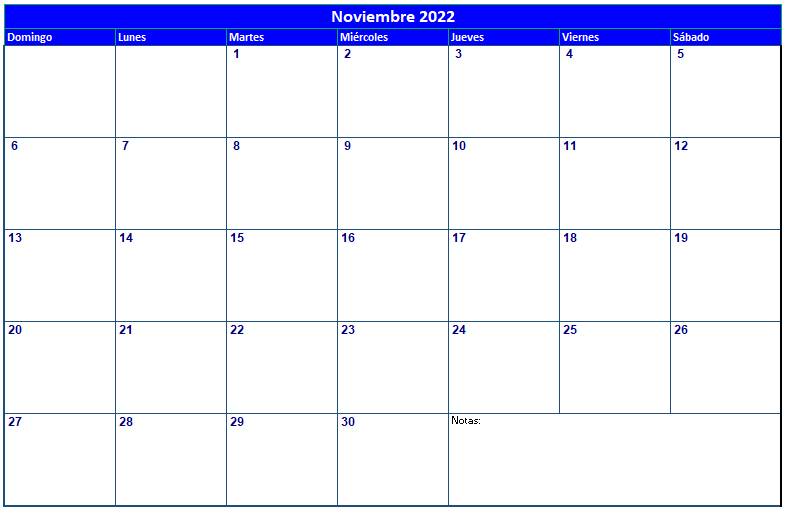 calendario noviembre 2022