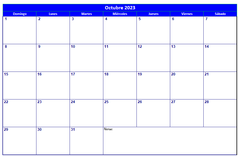 calendario octubre 2023