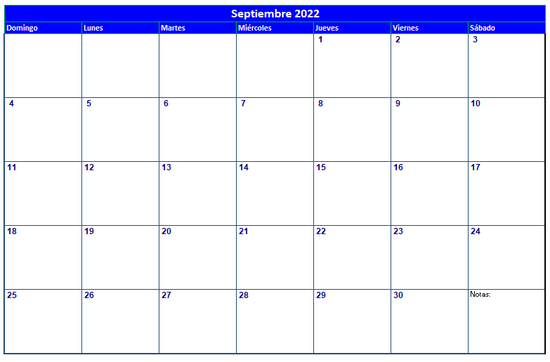 calendario septiembre 2022