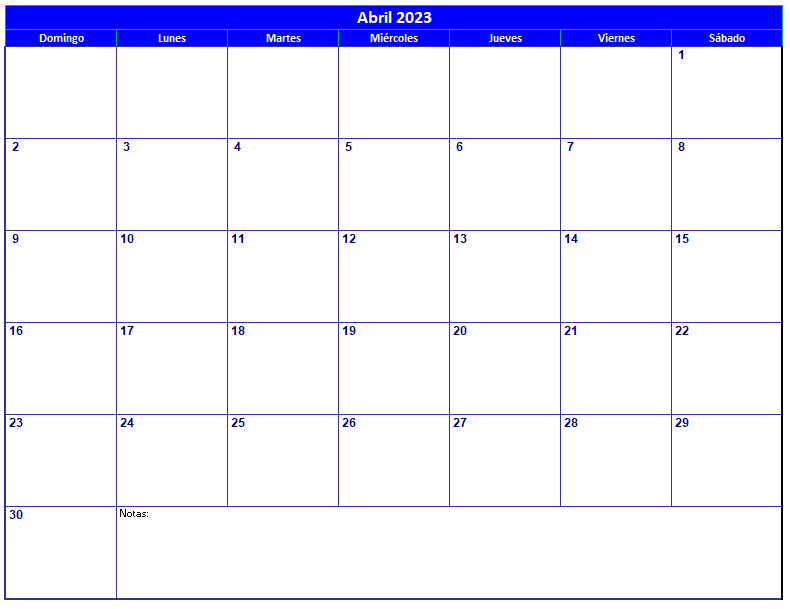 calendario abril 2023