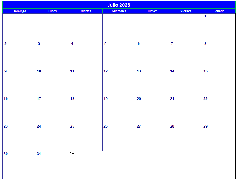 Calendario Julio 2023 