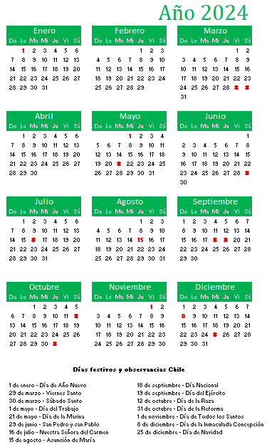 Calendario 2024 Chile 