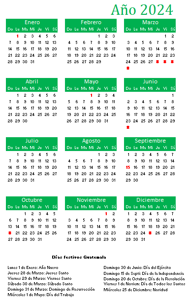 calendario 2024 Guatemala