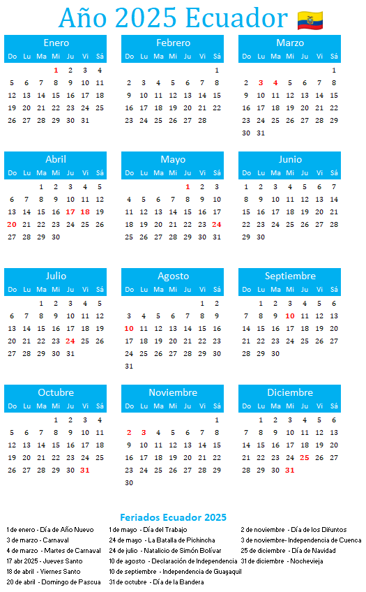 Calendario 2025 Ecuador Con Días Festivos - Calendario Pro
