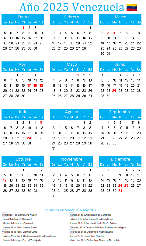 calendario 2025 Venezuela