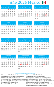 calendario 2025 mexico con dias festivos